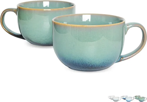 Bosmarlin Juego de 2 tazas de café grandes de cerámica, 23 onzas, tazones de sopa jumbo con asas, aptos para lavavajillas y microondas (23 onzas,