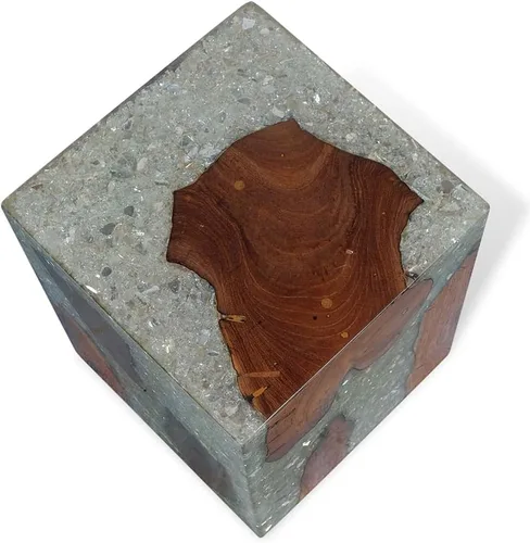 Miniatura 8 de Taburete de madera maciza de teca y resina, taburete de tocón de árbol con borde vivo, mesa auxiliar de borde natural, soporte para plantas, mesita