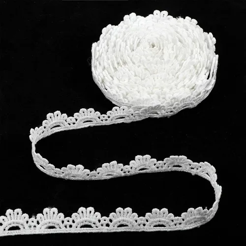 Borde de encaje blanco de ganchillo para costura, ribete de encaje blanco de 15 yardas, cordones bordados con borde festoneado para manualidades,