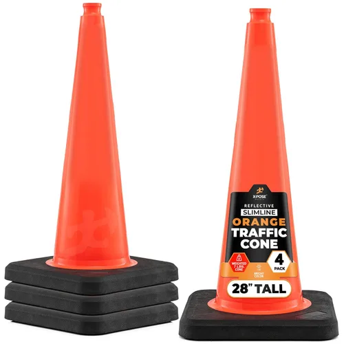 Miniatura 69 de Xpose Safety Cono de tráfico verde lima de 28 pulgadas, paquete de 4, cono de seguridad de PVC de alta calidad para estacionamiento, precaución