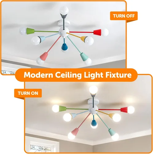 Miniatura 8 de Candelabro colorido, candelabro Sputnik moderno, 8 luces para niños con luces divertidas multicolor arcoíris para habitación de niños, sala