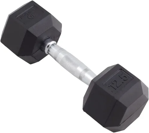 Miniatura 11 de Body Sport Mancuerna hexagonal con revestimiento de goma, individual – Mancuernas para ejercicios – Equipo de entrenamiento de fuerza – Accesorios