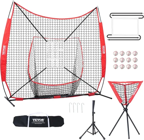VEVOR - Red de práctica de sóftbol, red portátil de entrenamiento de béisbol para batear, batear, atrapar, lanzar, equipo de respaldo con marco de