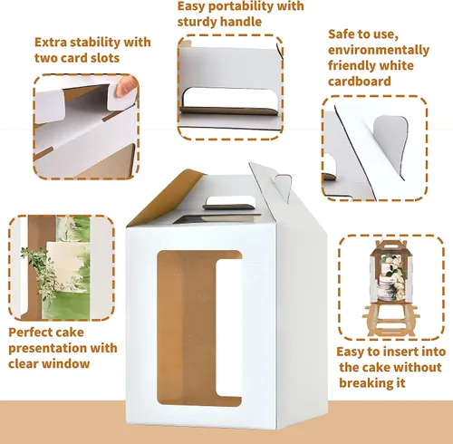 Miniatura 3 de XININSUN Cajas para pasteles altas de 10 pulgadas con ventanas, 10x10x12 Transportador de pasteles alto, Caja para pasteles escalonados, Caja