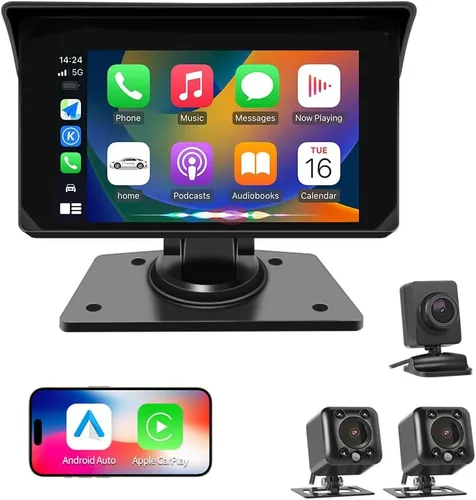 VSYSTO Truck Carplay, 5 "pantalla táctil WiFi 3CH Truck Dash Cam, navegación GPS, Monitoreo de estacionamiento, Cámaras frontal e izquierda y
