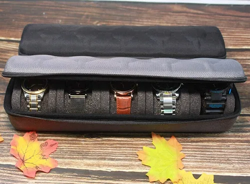Miniatura 8 de AUKURA Estuche de viaje para reloj duro caja de almacenamiento y organizador de 5 ranuras para hombres y mujeres con almohada de reloj antimovimiento