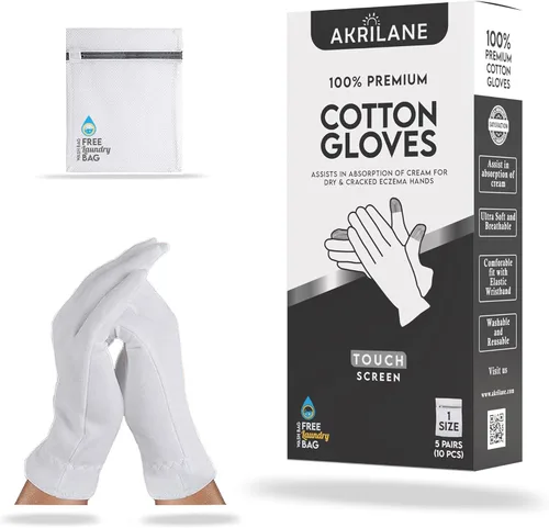 Miniatura 34 de XS Extra Small 10 pares de guantes de algodón 100% premium para manos secas Guantes hidratantes nocturnos para eczema, psoriasis y tratamiento