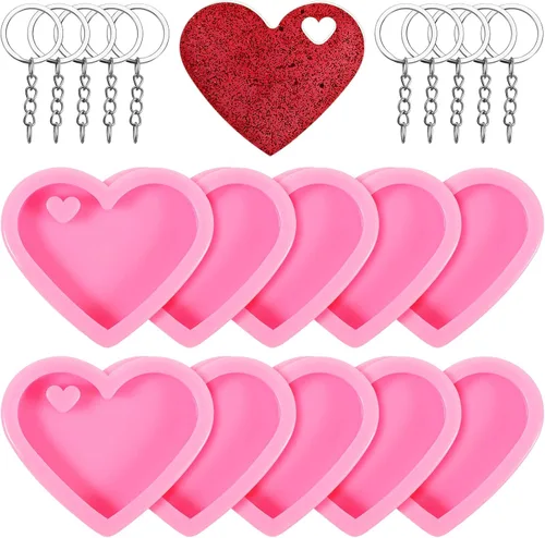 Patelai Juego de 10 moldes de resina de corazón para llavero de resina epoxi para el Día de la Madre, moldes de silicona para fondant, llavero de
