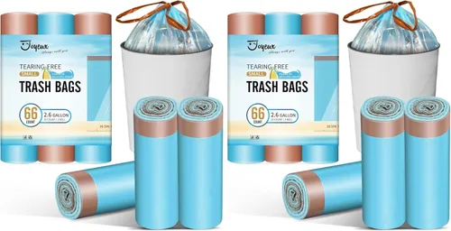 Miniatura 10 de JOYEUX Bolsas de basura pequeñas de 2.6 galones, mini bolsas de basura con cordón para baño y cocina, aroma a brisa junto a la playa, 66