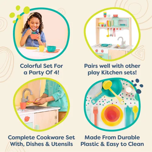 Miniatura 3 de B. toys Accesorios de cocina para jugar - Utensilios de cocina, platos, utensilios - Juego de 33 piezas para niños - Juguetes de simulación - Más