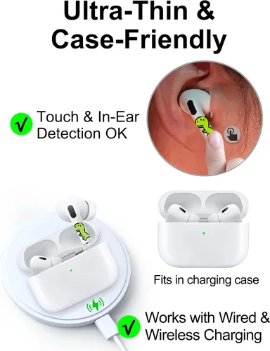 Miniatura 6 de RockMax Piel de dinosaurio brillante para AirPods, fácil de identificar, envolturas adhesivas universales para AirPods Pro 3/2/1 y Gen 1/2/3/4