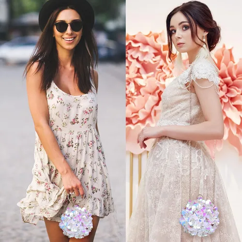 Miniatura 2 de Selighting Bolso de mano floral de bola redonda para mujer bolso de noche formal con cuentas bolso de novia bolso de fiesta de graduación