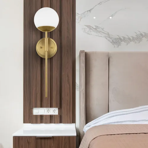 Miniatura 9 de Juego de 2 apliques de pared de latón envejecido, apliques modernos de tocador de baño para iluminación de pared, luminarias de tocador con vidrio