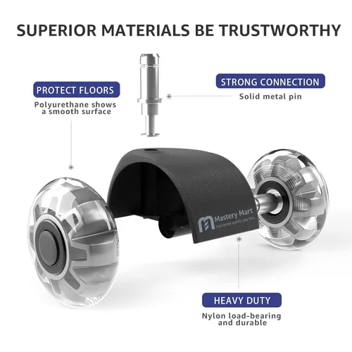 Miniatura 4 de Ruedas giratorias para silla de oficina Mastery Mart para suelos de madera dura, ruedas rodantes suaves y silenciosas de alta resistencia para silla