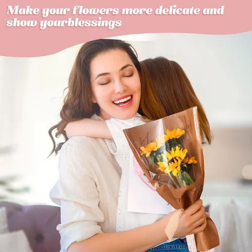 Miniatura 6 de Harloon 100 bolsas de flores para ramos de flores, papel de regalo de flores transparentes, fundas de 11 x 5.1 x 17.3 pulgadas, múltiples Café