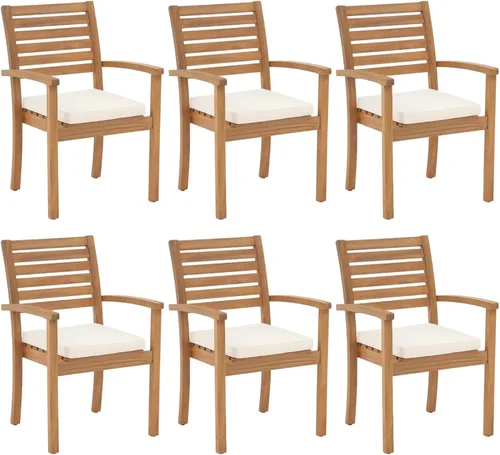 Miniatura 9 de OC Orange-Casual Juego de 2 sillas de comedor apilables para patio, sillas de madera de acacia para exteriores con reposabrazos y cojín de tela Beige