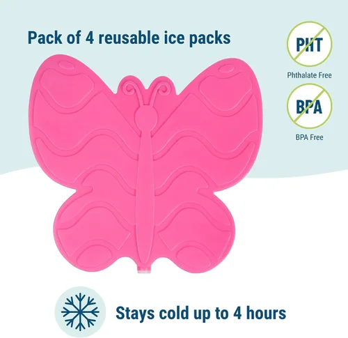 Miniatura 4 de Wildkin Paquetes de hielo para niños (paquete de 4) – Delgadas, reutilizables, mantiene el almuerzo fresco para la escuela/viajes, mariposa