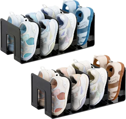 HBlife Zapatero de acrílico negro para niños para organizadores y almacenamiento de armario, zapatero pequeño de 4 secciones, organizador de