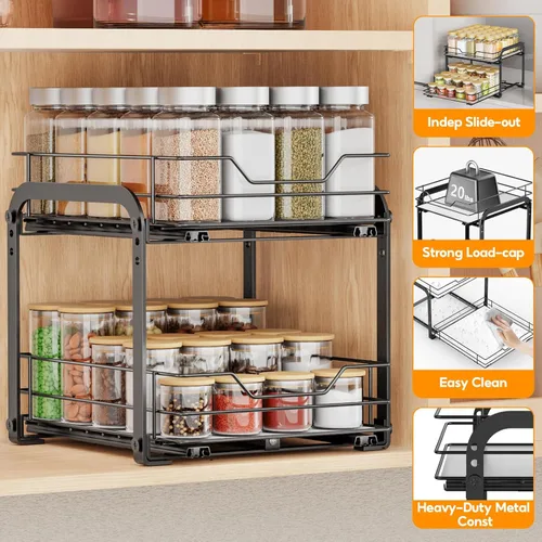 Miniatura 4 de Organizador de especias extraíble para gabinetes, estante de especias extraíble de 2 niveles, organizador de especias deslizante para gabinetes