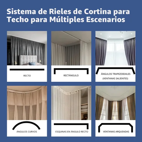 Miniatura 6 de Divisor de habitación con rieles para cortinas montadas en el techo, juego extra ancho de cortinas opacas con rieles flexibles para dormitorio