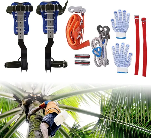 Miniatura 5 de Juego de picos de escalada de árboles, estacas ajustables de acero inoxidable para escalada de árboles con cinturón de arnés y correa trasera
