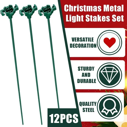 Miniatura 6 de Gisafai 12 piezas de 15 pulgadas Estacas de luz de Navidad universales para patio, césped, día festivo, para tira de luces C9 o C7, estacas de Verde