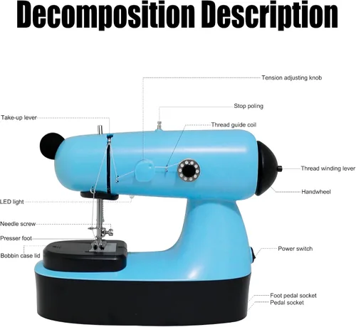 Miniatura 2 de Mini máquina de coser – Pequeñas máquinas de coser portátiles para principiantes – Puntada rápida adecuada para ropa, jeans, cutains, bricolaje