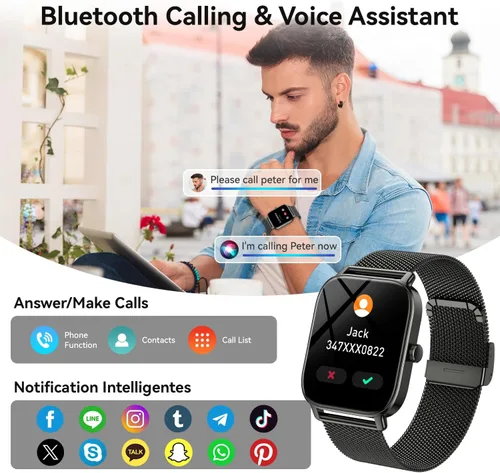 Miniatura 2 de Reloj inteligente para hombres y mujeres, rastreador de ejercicio: resistente al agua, respuesta de llamadas Bluetooth, haz relojes inteligentes
