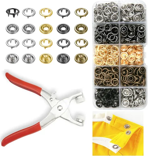 Miniatura 7 de GTAAOY Juego de 100 botones de metal a presión con alicates de cierre, kit de herramientas de prensa perfecto para manualidades, ropa, sombreros