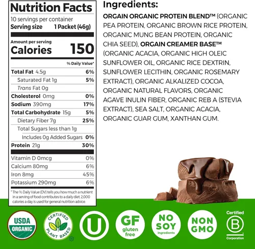Miniatura 2 de Orgain - Paquete de viaje de polvo de proteína a base de plantas orgánicas, dulce de chocolate cremoso – 0.21 onzas / 6 gramos de fibra, sin
