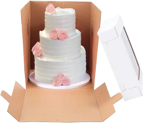 Miniatura 5 de Cajas altas para pasteles de nivel, 3 tamaños, 6 paquetes de 8 x 8 x 10, 10 x 10 x 12 y 12 x 12 x 12 pulgadas, caja de pastel alta blanca resistente