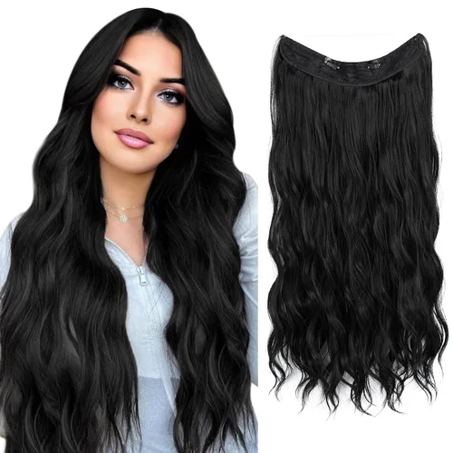 Miniatura 14 de SARLA Extensión de Cabello con Alambre Invisible con 3 Clips Pieza de Cabello Sintética Corta de Ondas de Playa Diadema Transparente Ajustable