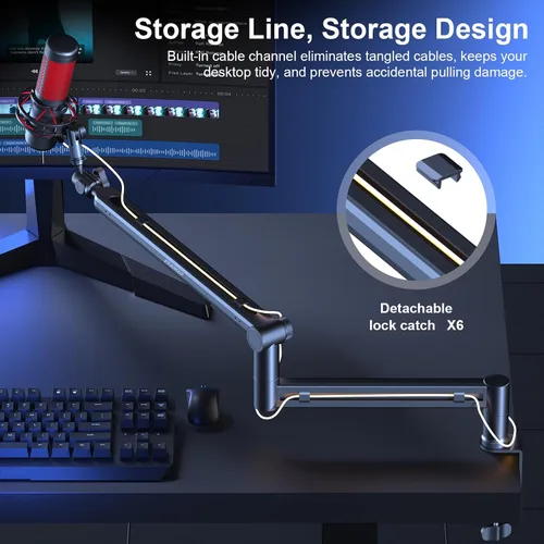 Miniatura 6 de Brazo de Micrófono, Aokeo AK-58 - Soporte de Brazo de Micrófono de Escritorio de Bajo Perfil Ajustable, Adecuado para Blue Yeti, Snowball iCE