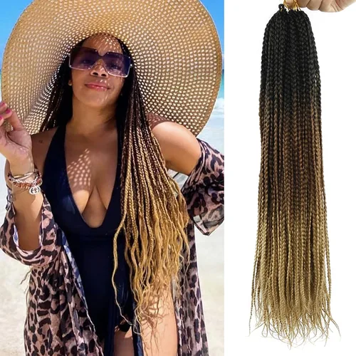 Miniatura 18 de 6 paquetes de trenzas de ganchillo de caja, cabello sintético pre-anillado, trenzas de ganchillo de caja, trenzas de ganchillo de 22 pulgadas