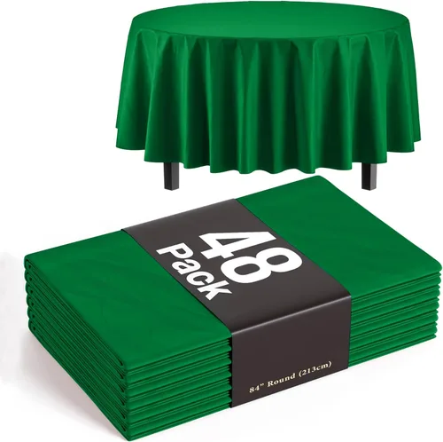 Exquisitos manteles redondos de plástico desechables de color verde esmeralda, paquete de 48 manteles redondos de 84 pulgadas, manteles de plástico