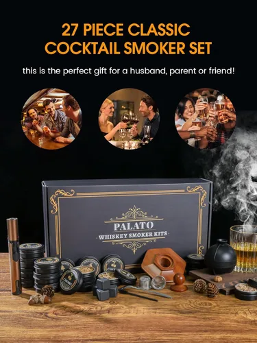 Miniatura 8 de Kit de ahumado para whisky de 27 piezas - 16 astillas de madera, moldes para bolas de hielo, kit de infusor para ahumado de cócteles, kit de ahumado