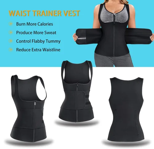 Miniatura 7 de GAODI Chaleco de entrenamiento de cintura para mujer, corsé delgado, corsé de neopreno, camiseta sin mangas con cremallera para entrenamiento