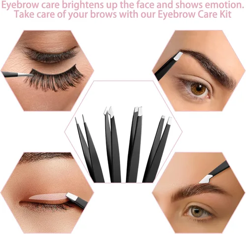 Miniatura 7 de Exquisito kit de cejas 8 en 1 para mujeres y hombres – Kit de aseo de cejas de lujo con 4 pinzas de precisión para cejas, maquinilla de afeitar