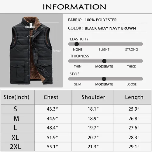 Miniatura 7 de CROYEE Chaleco acolchado de invierno para hombre con forro de piel suave, sin mangas