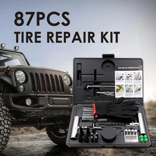 Miniatura 5 de Kit de reparación de neumáticos, kit de parches de neumáticos de 87 piezas con tapones para arreglar pinchazos y tapar llantas ponchadas