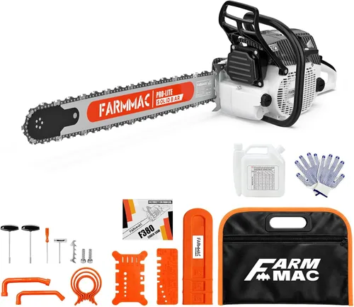 Miniatura 7 de Motosierra de gasolina de 2 ciclos F380W 72cc, motosierra de gas de 3.6KW 4.8HP apta para barra de 24/25/28 pulgadas, todas las piezas compatibles