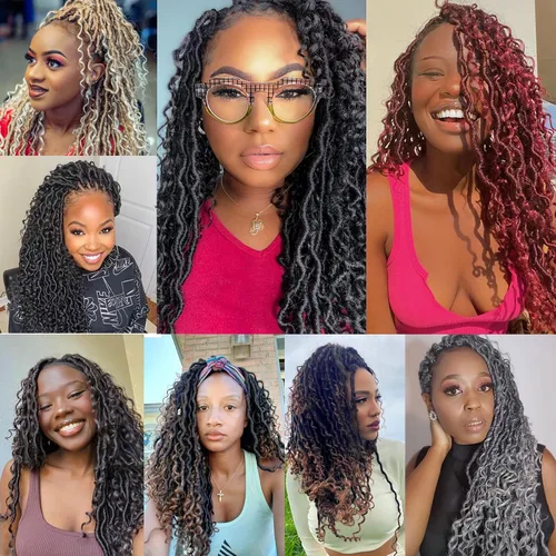 Miniatura 5 de Goddess Locs - Cabello de ganchillo de 10 pulgadas, 7 paquetes de cabello de ganchillo bohemio sintético para mujeres negras, rastas de ganchillo #1B