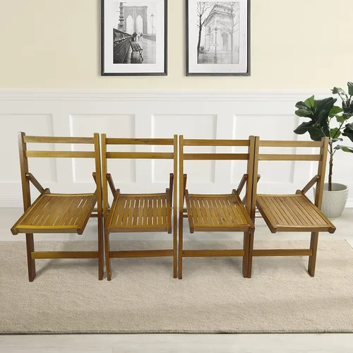 Miniatura 11 de Paquete de 4 sillas plegables de madera, para interiores y exteriores, portátil, apilable, asiento comercial para eventos, oficina, boda, fiesta