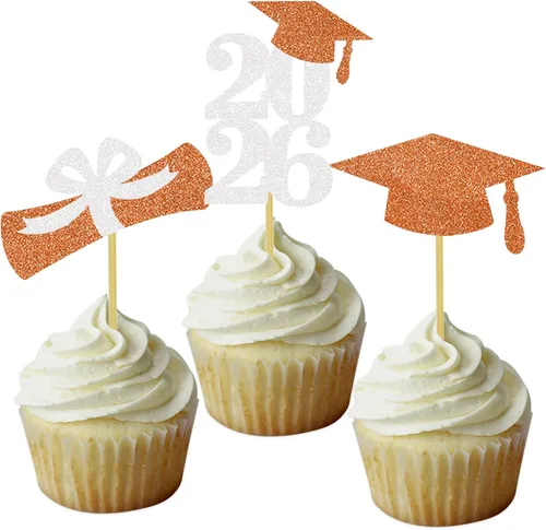 Miniatura 26 de Decoración para cupcakes de graduación, decoración de fiesta de graduación, selecciones de alimentos, felicitaciones, tapa de diploma con purpurina