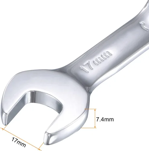 Miniatura 4 de uxcell Llave combinada de trinquete rechoncha de 0.669 in métrica 72 dientes 12 herramientas terminadas en caja de puntos, CR-V