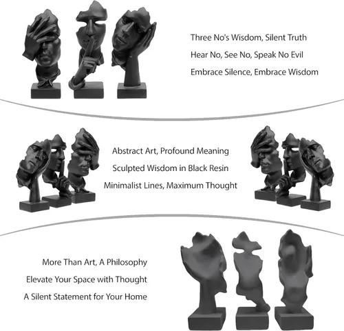 Miniatura 4 de aboxoo 3 piezas Estatua del pensador, Figura de arte abstracto El silencio es oro, Esculturas modernas de resina No oír, No ver, No hablar
