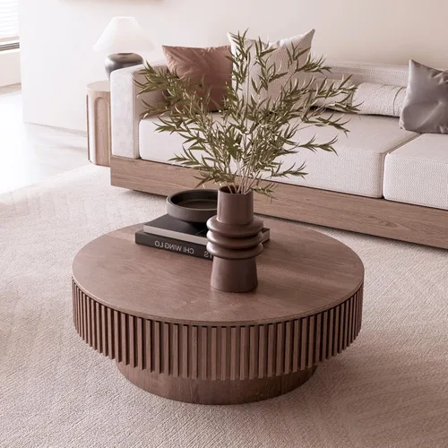 Miniatura 4 de KEVINSPACE Mesa de centro redonda de 39.37 pulgadas para sala de estar, mesa de café redonda de madera con almacenamiento mesas de centro para sala