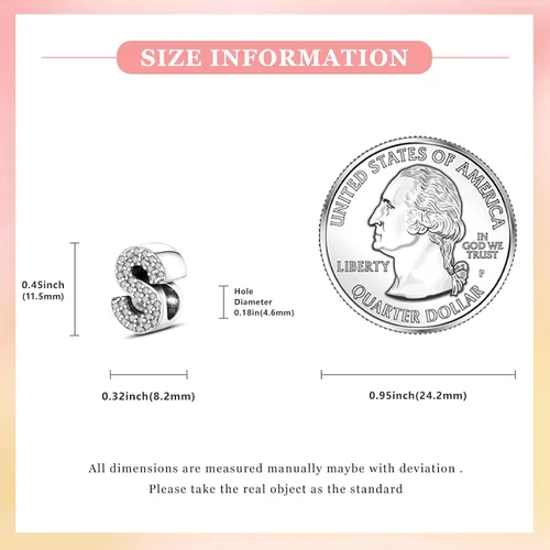 Miniatura 139 de PARCOM Dijes de letras compatibles con pulseras Pandora de plata esterlina S925 con iniciales para pulseras del alfabeto A-Z, cuentas de letras