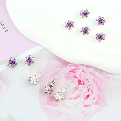 Miniatura 7 de YISSION 20 pinzas para el cabello con diseño de rosas azules, lindas horquillas para el pelo con diamantes de imitación, pequeñas pinzas decorativas