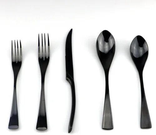 Miniatura 5 de Juego de cubiertos de acero inoxidable 18/10, cubiertos de cocina, juego de utensilios de cocina, cuchillo para carne, negro pulido espejo, juego